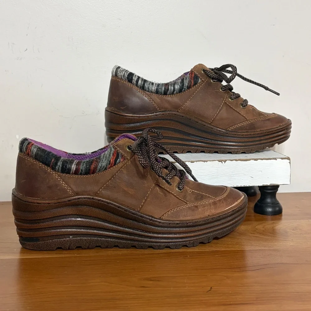 Bionica Womens Brown Leather Platform Lace Up Sneakers Shoes 8M 4506200